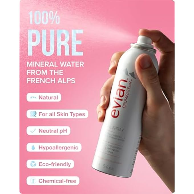 Evian رذاذ وجه 5 أونصات - رذاذ ماء معدني مرطب للوجه والبشرة - ينعش المكياج، يثبت، ويوازن - رذاذ للعناية بالبشرة للترطيب اليومي وتخفيف الرطوبة أثناء التنقل - Image 3